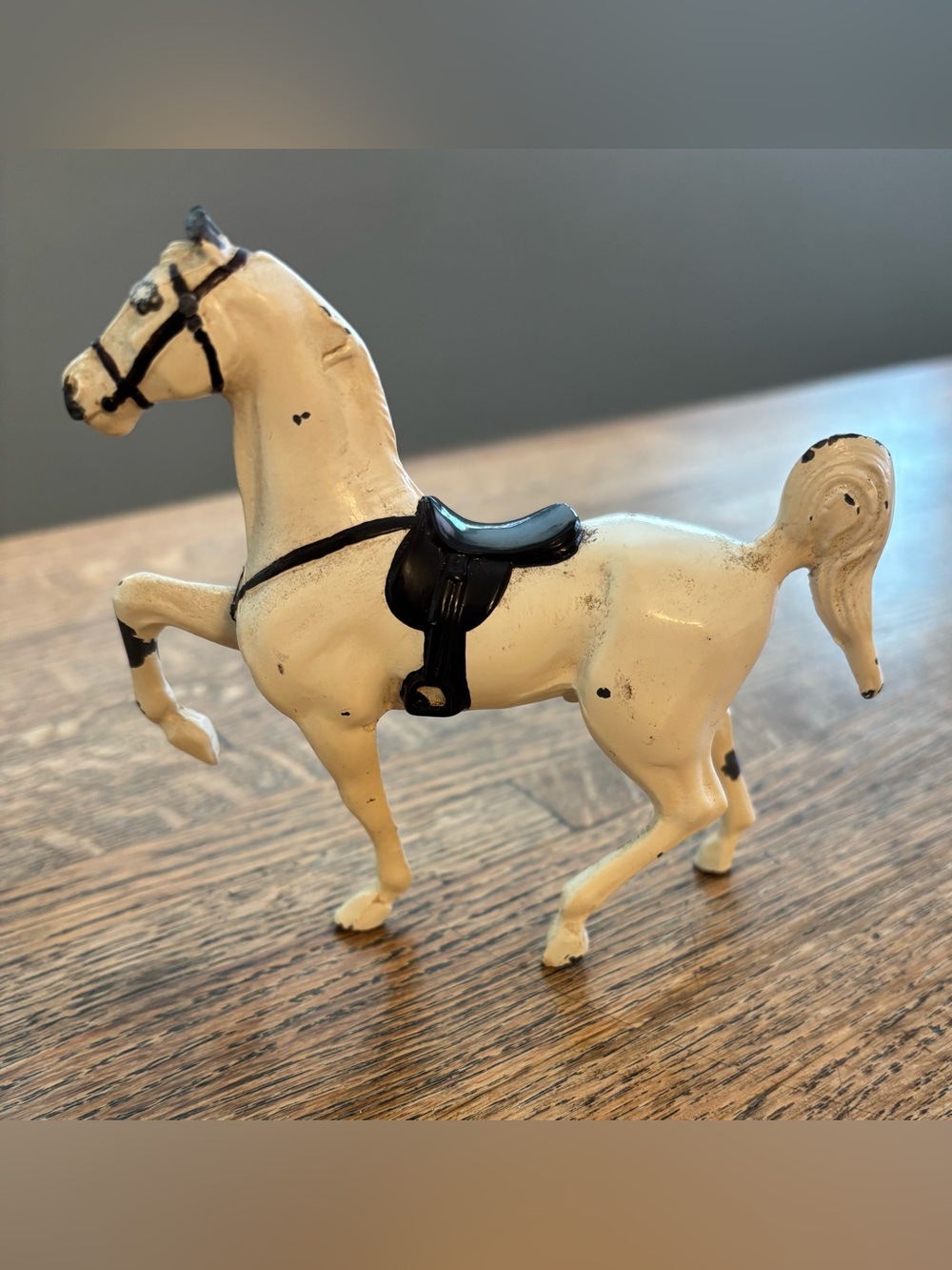 Vintage Metal Cream Color Miniature Prancing Horse Figurine 4.5” Long